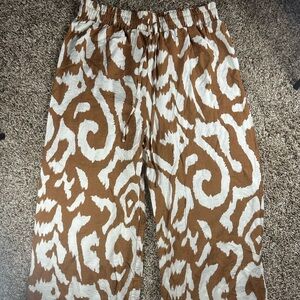 Peach Women’s Lightweight Brown & White Print Pants Size XL New